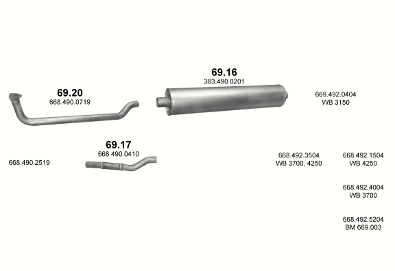 Auspuffanlage für MERCEDES 6-9 T 609 D (WB 3150, 3700, 4250)