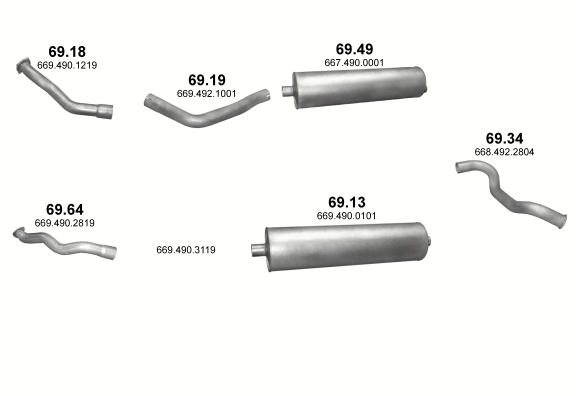 Auspuffanlage für MERCEDES 6-9 T 711 D (WB 3150, 3700, 4250)