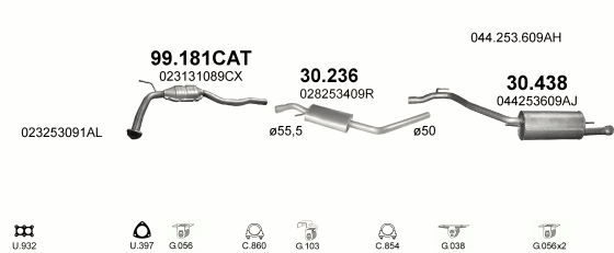 Auspuffanlage für VOLKSWAGEN TRANSPORTER IV 2.5 (2.5 SWB 2920mm/LWB 3320mm)