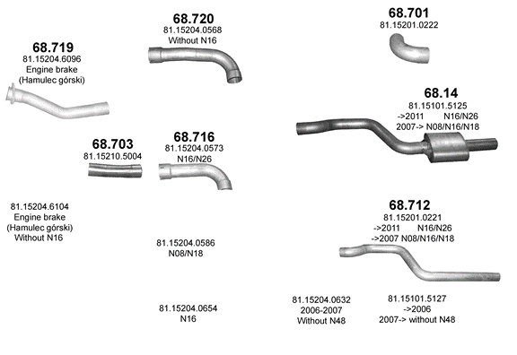 Auspuffanlage für MAN TGM 6.9 (D0836 LFL ; N08/N16/N18/N26/N28/N48)