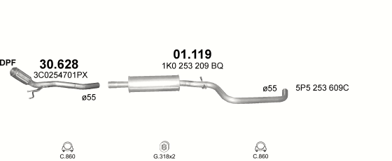 Auspuffanlage für SEAT TOLEDO 2.0 D (2.0 TDi Turbo Diesel)