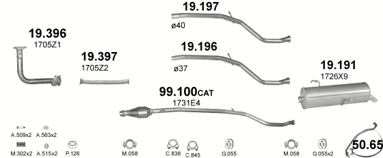 Auspuffanlage für PEUGEOT 206 1.1 (1.1i)