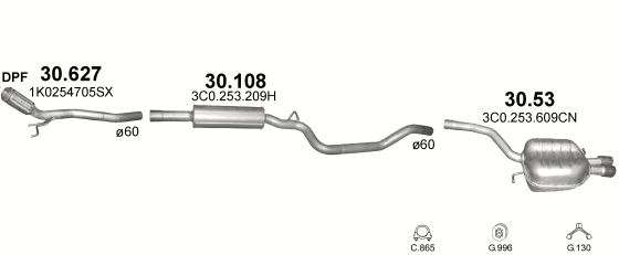 Auspuffanlage für VOLKSWAGEN PASSAT CC 2.0 D (2.0 TDi Turbo Diesel)