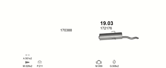 Auspuffanlage für PEUGEOT 309 1.1 (GE, GL, GR, XA, XE, XL)