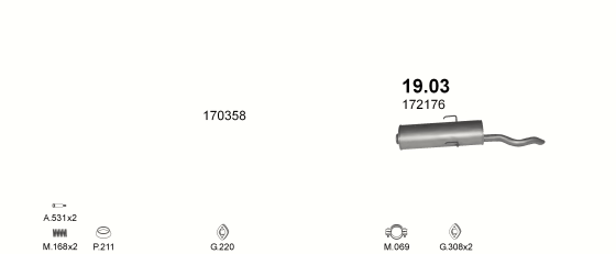 Auspuffanlage für PEUGEOT 309 1.6 (GE, GR, GL, GT, SR, SX, XE, XL)