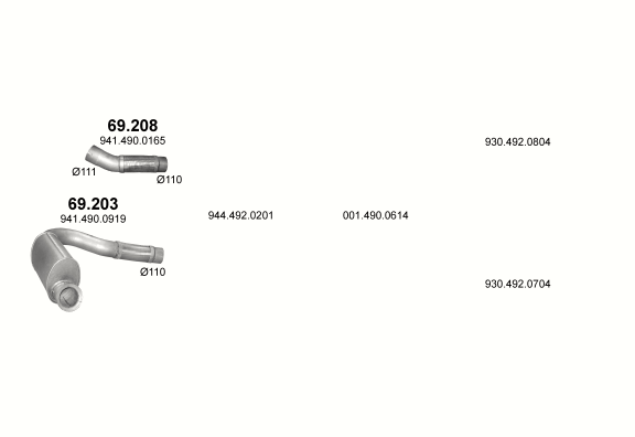Auspuffanlage für MERCEDES AXOR 12.0 (4X2 ; 6X4 ; 6X2/2 ; 6X2/4 ; 8X4)