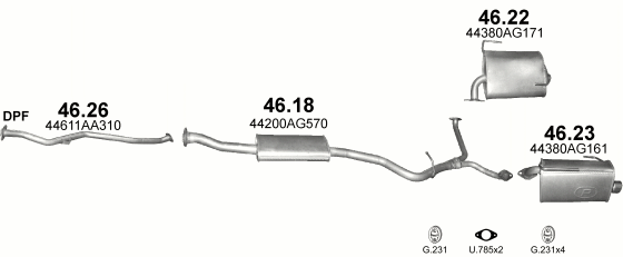 Auspuffanlage für SUBARU FORESTER 2.0 D (2.0 Boxer Diesel)