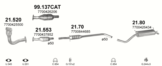 Auspuffanlage für RENAULT MEGANE I 1.9 D (1.9 dT Turbo Diesel)