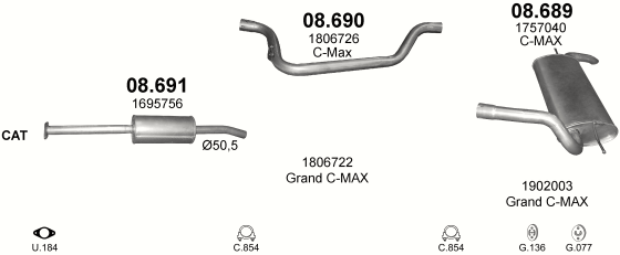 Auspuffanlage für FORD C-MAX 1.6 (1.6 Ti-VCT)