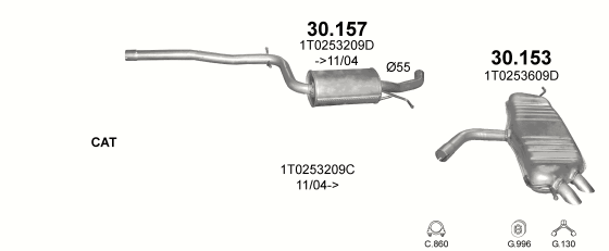 Auspuffanlage für VOLKSWAGEN TOURAN 2.0 D (2.0 TDi Turbo Diesel)