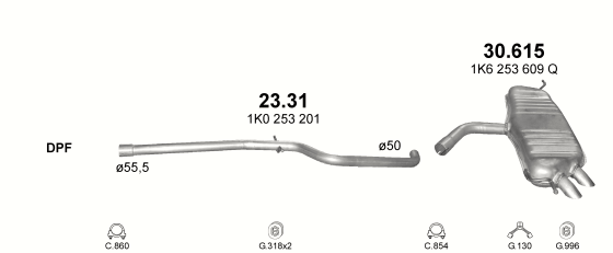 Auspuffanlage für VOLKSWAGEN GOLF V 1.9 D (1.9 TDi Turbo Diesel)