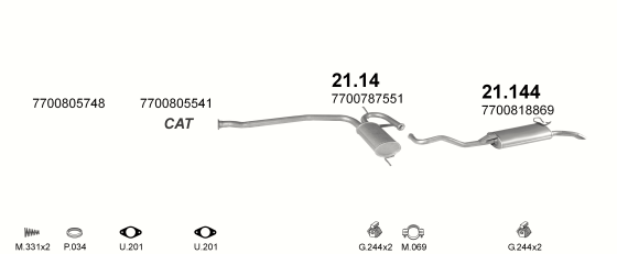 Auspuffanlage für RENAULT R19 1.4 (CHAMADE, RL, RN, RT)