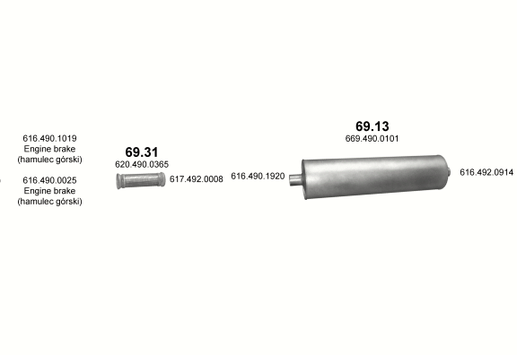 Auspuffanlage für MERCEDES 10-16 T 1614/1414 K/1614 K (1614 - WB 3900  ;  1414 K - WB 3200  ;  1614 K - WB 3600, 3900)