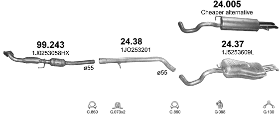 Auspuffanlage für SKODA OCTAVIA 1.9 D (1.9 TDi Turbo Diesel)