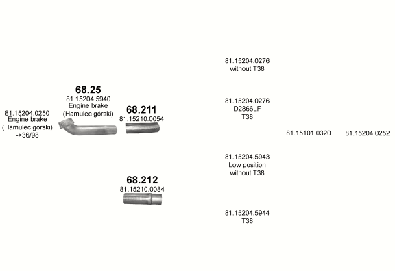 Auspuffanlage für MAN F2000 12.8 (D2876LF   T36 (26 TON), T37 (26 TON), T38 (26 TON), T39 (26/27/28 TON), T40 (26 TON), T48 (26/33 TON))