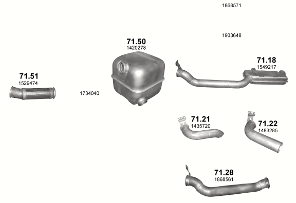Auspuffanlage für SCANIA P, R, T 12.7 (4X2 ; 4X4 ; 6X2/2 ; 6X2/4 ; 6X4 ; 6X6 ; 8X2 ; 8X4 ; 8X6 ; 8X8)