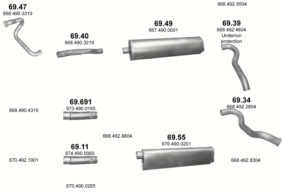 Auspuffanlage für MERCEDES 6-9 T 4.2 (613 D/614 D/615 D/616 D/813 D/814 D/815 D/816 D/813 DA/814 DA/815 DA/816 DA/ O 810/O 814/O 815)