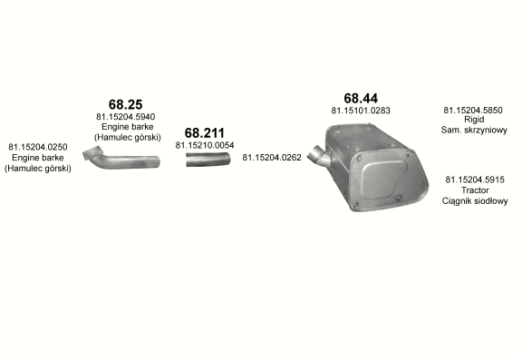 Auspuffanlage für MAN F2000 12.0 (D2866    T31 (18/19 TON), T32 (18/19 TON), T33 (18/19), T34 (19/21) , T35 (23/24 TON), T36 (26 TON), T37 (26 TON), T38 (22/26/27)