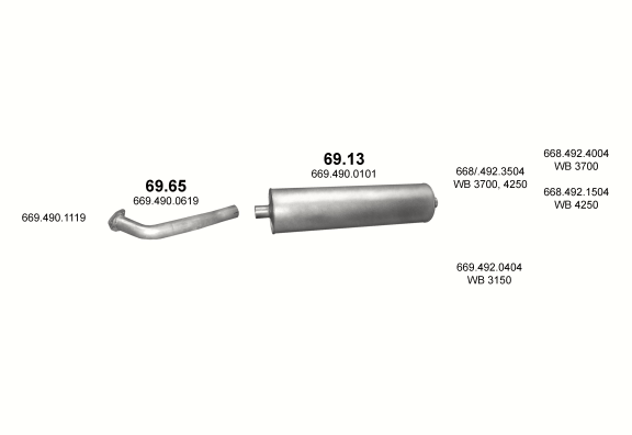 Auspuffanlage für MERCEDES 6-9 T 811 D/ 811 DK/ 814 D (811 D - WB 3700, 4250 / 811 DK - WB 3150, 3700 / 814 D - WB 3150, 3700, 4250)