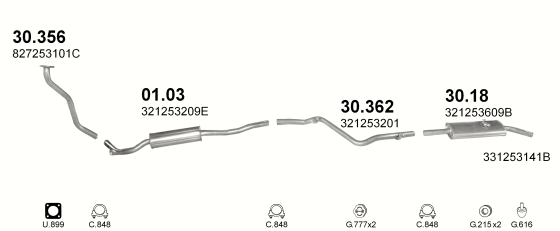 Auspuffanlage für VOLKSWAGEN SANTANA 1.6 D (MAN)