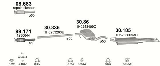 Auspuffanlage für VOLKSWAGEN VENTO 1.9 D (1.9 TDi Turbo Diesel)