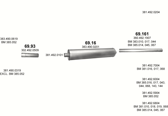 Auspuffanlage für MERCEDES 10-16 T 1617/1617 S/1617 AK/1617 K/1617 KO (1617 - WB 3900, 4500, 4800, 5200, 5500, 5900 / 1617 S - WB 3200 / 1617 AK - WB 3600 / 1617 K - WB 3200, 3600 , 5900 / 1617 KO - )