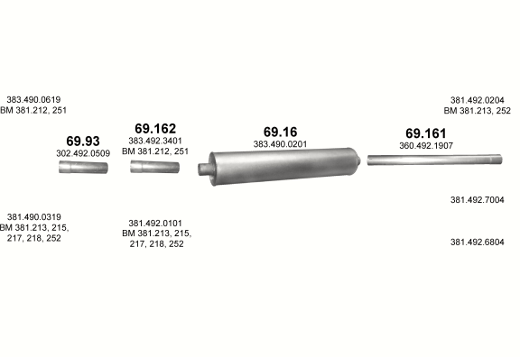 Auspuffanlage für MERCEDES 10-16 T 1217 L/1217 LS (1217 L - WB 3200, 3600, 4200, 4800, 5200 / 1217 LS - WB 3200, 3600)