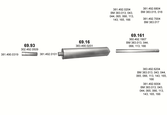 Auspuffanlage für MERCEDES 10-16 T 1417/1417 A/1417 KO/1417 AKO/1417 AK/1417 K (1417 - WB 3600, 4200, 4800, 5200 / 1417 A - WB 3600 / 1417 KO - WB 3200, 3600 / 1417 AKO - WB 3200, 3600 / 1417 AK - WB 3200 / 1)