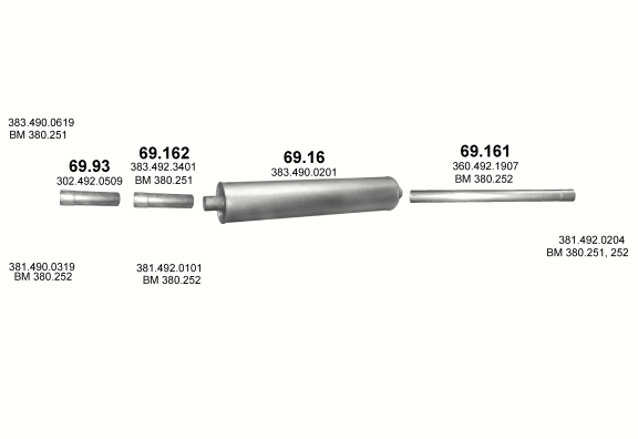 Auspuffanlage für MERCEDES 10-16 T 1017 LS (WB 3200, 3600)