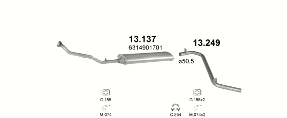 Auspuffanlage für MERCEDES MB100 2.4 D (SWB 2450mm)