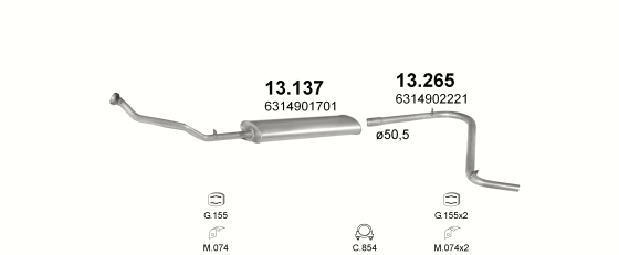 Auspuffanlage für MERCEDES MB100 2.4 D (LWB 2680mm)