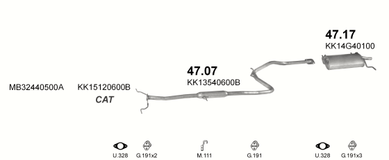 Auspuffanlage für KIA PRIDE 1.3