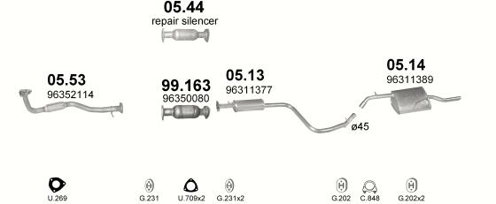 Auspuffanlage für DAEWOO NUBIRA 1.6 (1.6i 16V DOHC MAN)