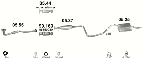 Auspuffanlage für DAEWOO NUBIRA II 1.6 (1.6i 16V DOHC)