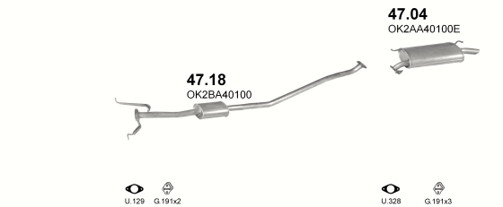 Auspuffanlage für KIA SHUMA 1.8 (1.8i 16V)