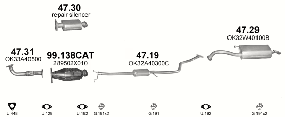 Auspuffanlage für KIA RIO 1.3 (1.3i)