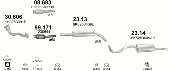 Auspuffanlage für SEAT CORDOBA 1.9 D (1.9 SDi Diesel)