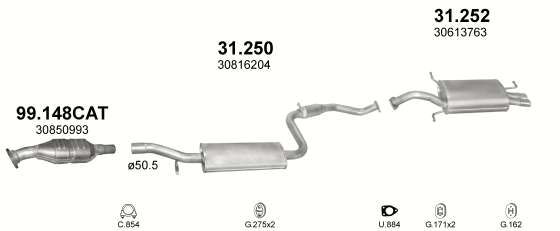 Auspuffanlage für VOLVO S40 2.0 (2.0i -16V)