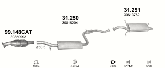 Auspuffanlage für VOLVO S40 1.8 (1.8i -16V)