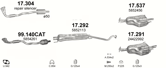 Auspuffanlage für OPEL ASTRA G 1.6 (1.6i 16V)