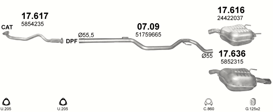 Auspuffanlage für OPEL VECTRA C 1.9 D (1.9 CDTi Turbo Diesel)