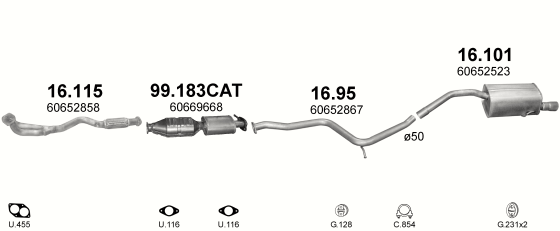 Auspuffanlage für ALFA ROMEO 156 1.6 (1.6 Twin Spark -16V)