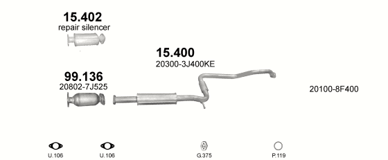 Auspuffanlage für NISSAN PRIMERA 2.0 (2.0i 16V)