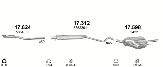 Auspuffanlage für OPEL ASTRA G 1.8 (1.8i -16V)