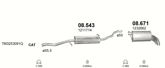 Auspuffanlage für VOLKSWAGEN SHARAN 1.9 D (1.9 TDi Turbo Diesel)