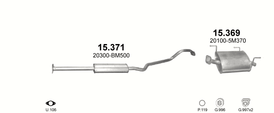 Auspuffanlage für NISSAN ALMERA 1.5 (1.5i -16V Euro 3/4)