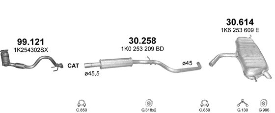 Auspuffanlage für VOLKSWAGEN GOLF V PLUS 1.4 (1.4i 16V)