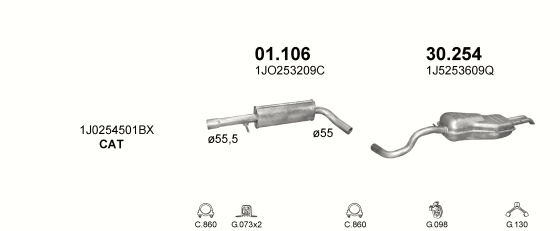 Auspuffanlage für SKODA OCTAVIA 1.8 (1.8i T Turbo-20V AZJ AUM ARZ)