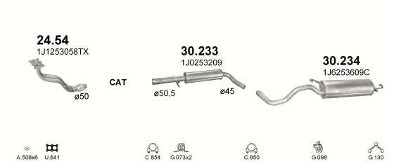 Auspuffanlage für AUDI A3 1.6 (1.6 AKL AEH APF)