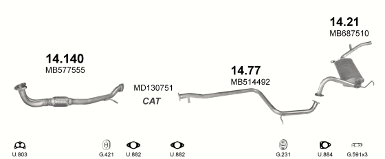 Auspuffanlage für MITSUBISHI LANCER 1.3 (EL, GL, GLI, GLXI, C61A, C62A)